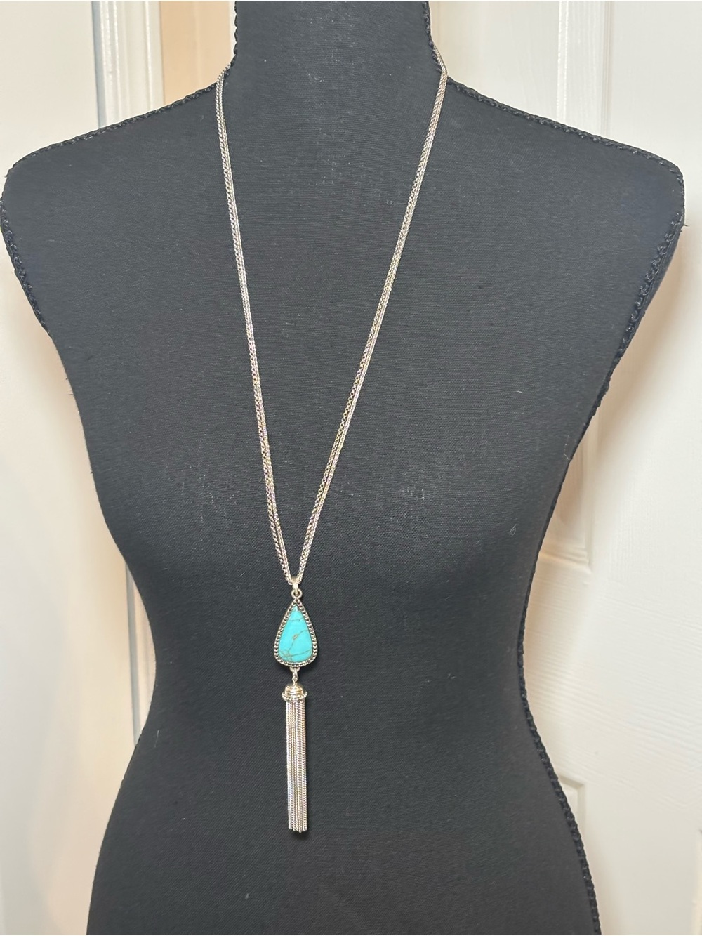 Lucky brand Turquoise Teardrop Pendant Long Tassel Necklace - Women Jewelry